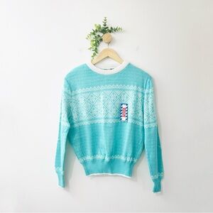 Vintage NWT Special Events Blue Snowflake Print Made In Poland Sweater